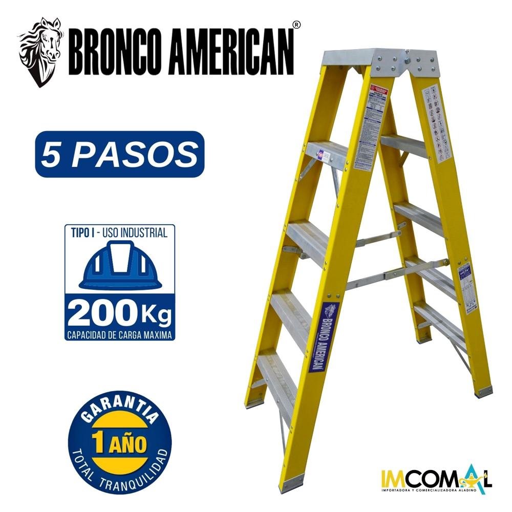 Escalera Fibra de Vidrio Tijera Doble Ascenso de 5 Pasos con Cap. Carga Max: 200 Kg Bronco American Escalera Fibra de Vidrio Tijera Doble Ascenso de 5 Pasos con Cap. Carga Max: 200 Kg Bronco American