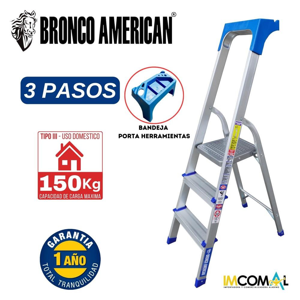 Escalera Aluminio Tipo Banqueta de 3 Pasos Cap. Carga Max: 150 Kg Bronco American Escalera Aluminio Tipo Banqueta de 3 Pasos Cap. Carga Max: 150 Kg Bronco American