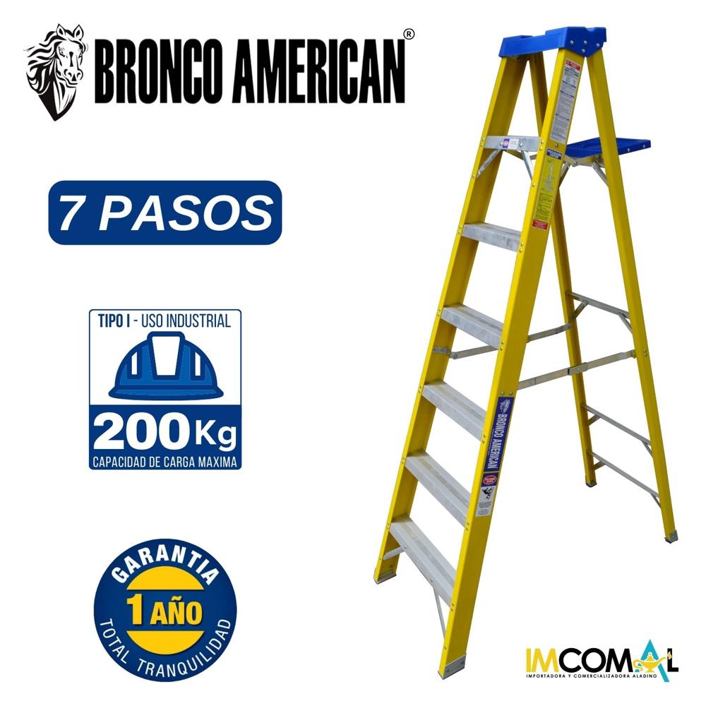 Escalera Fibra de Vidrio Tijera Simple Ascenso de 7 Pasos con Cap. Carga Max: 200 Kg Bronco American Escalera Fibra de Vidrio Tijera Simple Ascenso de 7 Pasos con Cap. Carga Max: 200 Kg Bronco American
