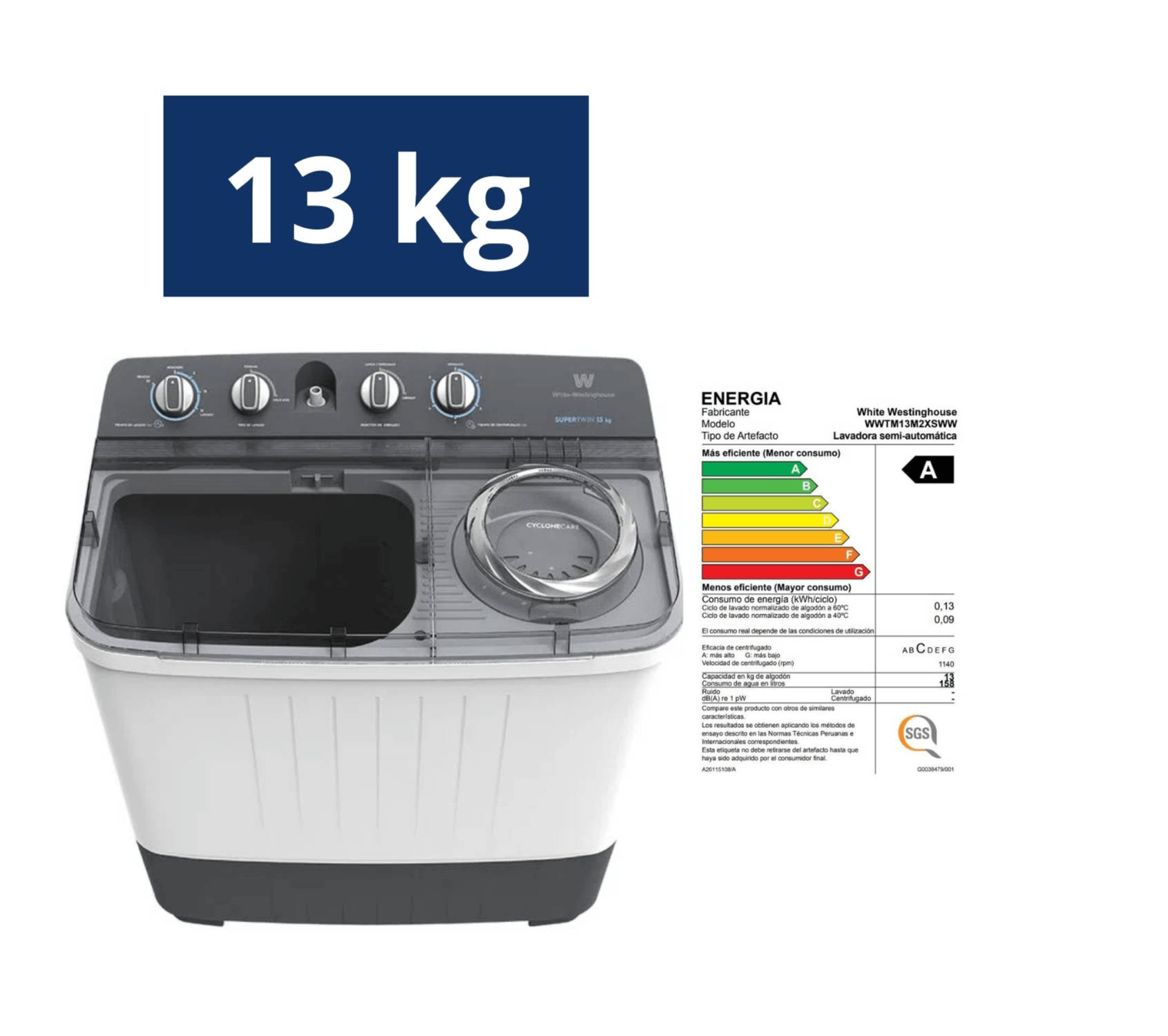 Lavadora Electrolux WWTM13M2XSWW Semiautomática 13Kg
