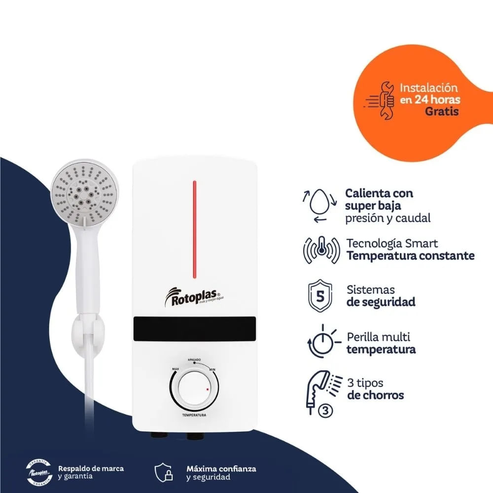 Calentador de Agua Eléctrico Instantáneo Rotoplas Spazio 5500W Blanco