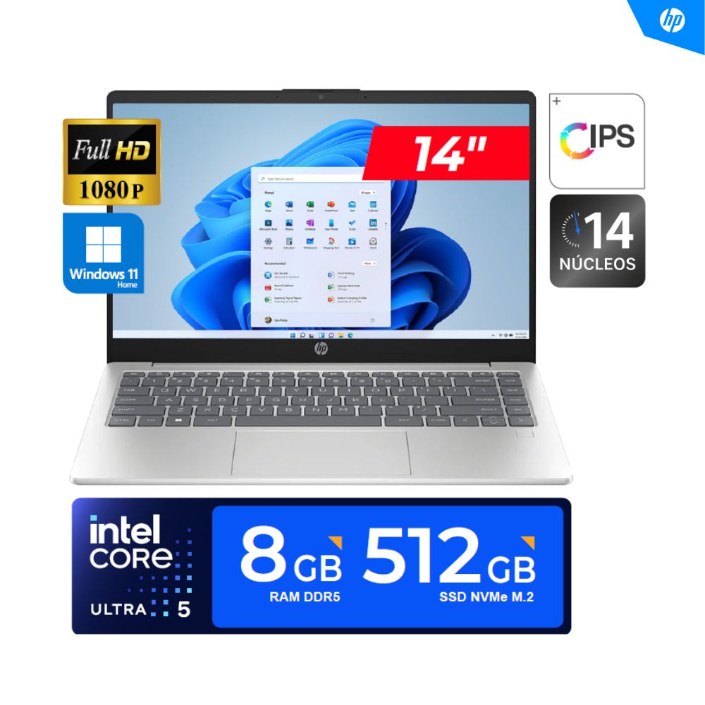 LAPTOP HP 14-EP1001LA  14"" FHD IPS  Core Ultra 5 125H  4.5GHz  8GB DDR5 5600MHz 512GB SSD Win11 Home