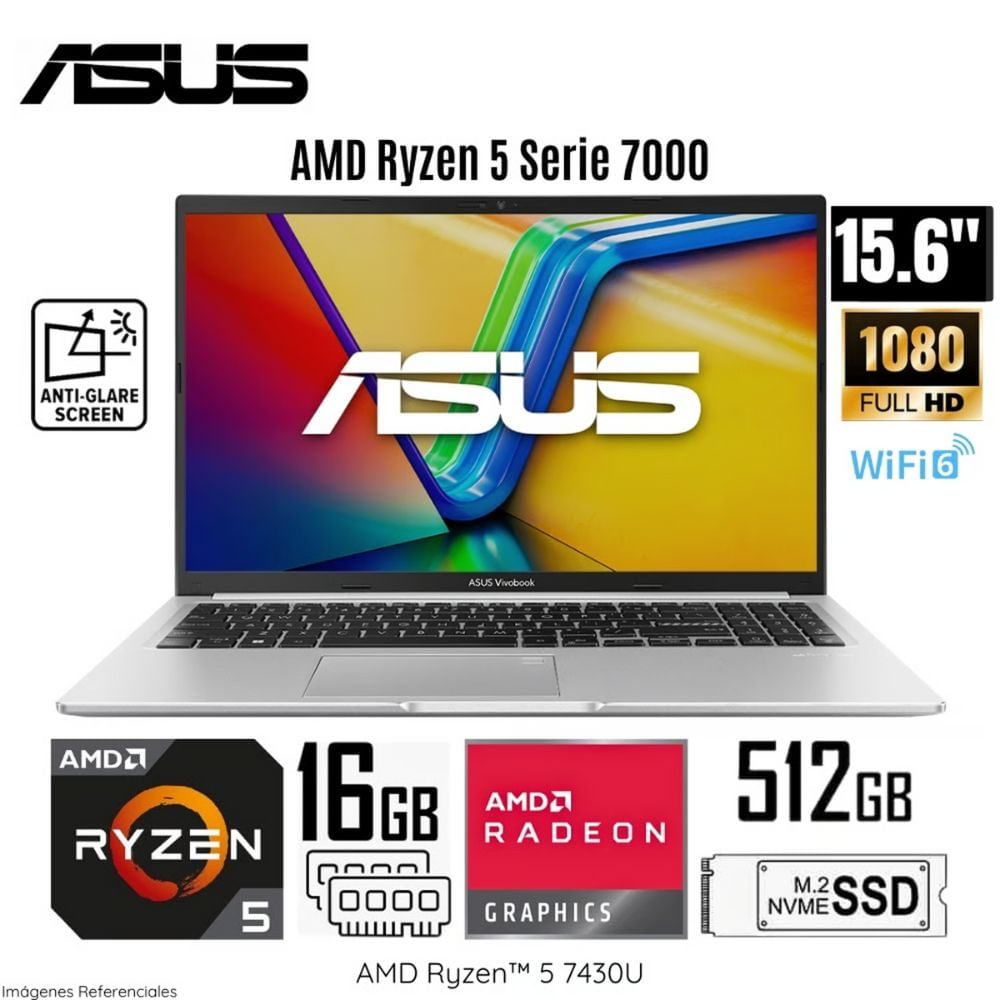 Laptop Asus Vivobook M1502YA-NJ544 AMD Ryzen 5-7430U 16GB RAM 512GB SSD 15.6 Laptop Asus Vivobook M1502YA-NJ544 AMD Ryzen 5-7430U 16GB RAM 512GB SSD 15.6