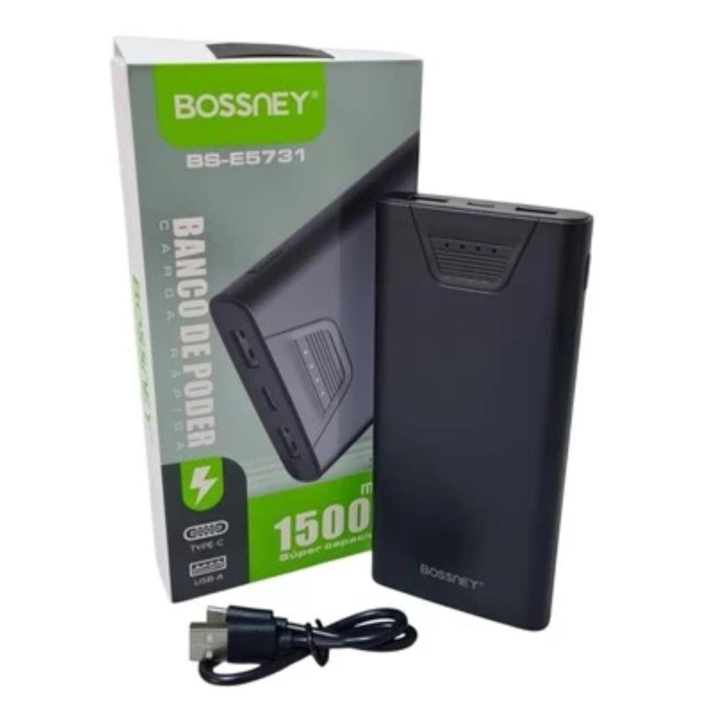 Power Bank Batería Portátil con Indicador LED de 15000 mAh Bossney Power Bank Batería Portátil con Indicador LED de 15000 mAh Bossney