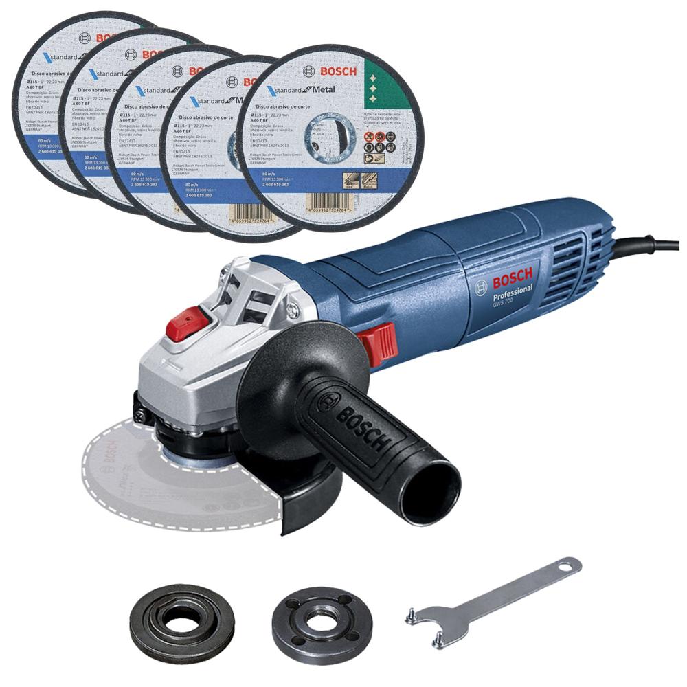 Amoladora 710W BOSCH GWS 700 + 5 Discos de Corte de Metal 115 x 1,0 mm Amoladora 710W BOSCH GWS 700 + 5 Discos de Corte de Metal 115 x 1,0 mm