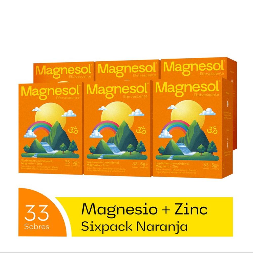 Pack 6 Cajas Magnesol Efervescente Naranja - Magnesio + Zinc