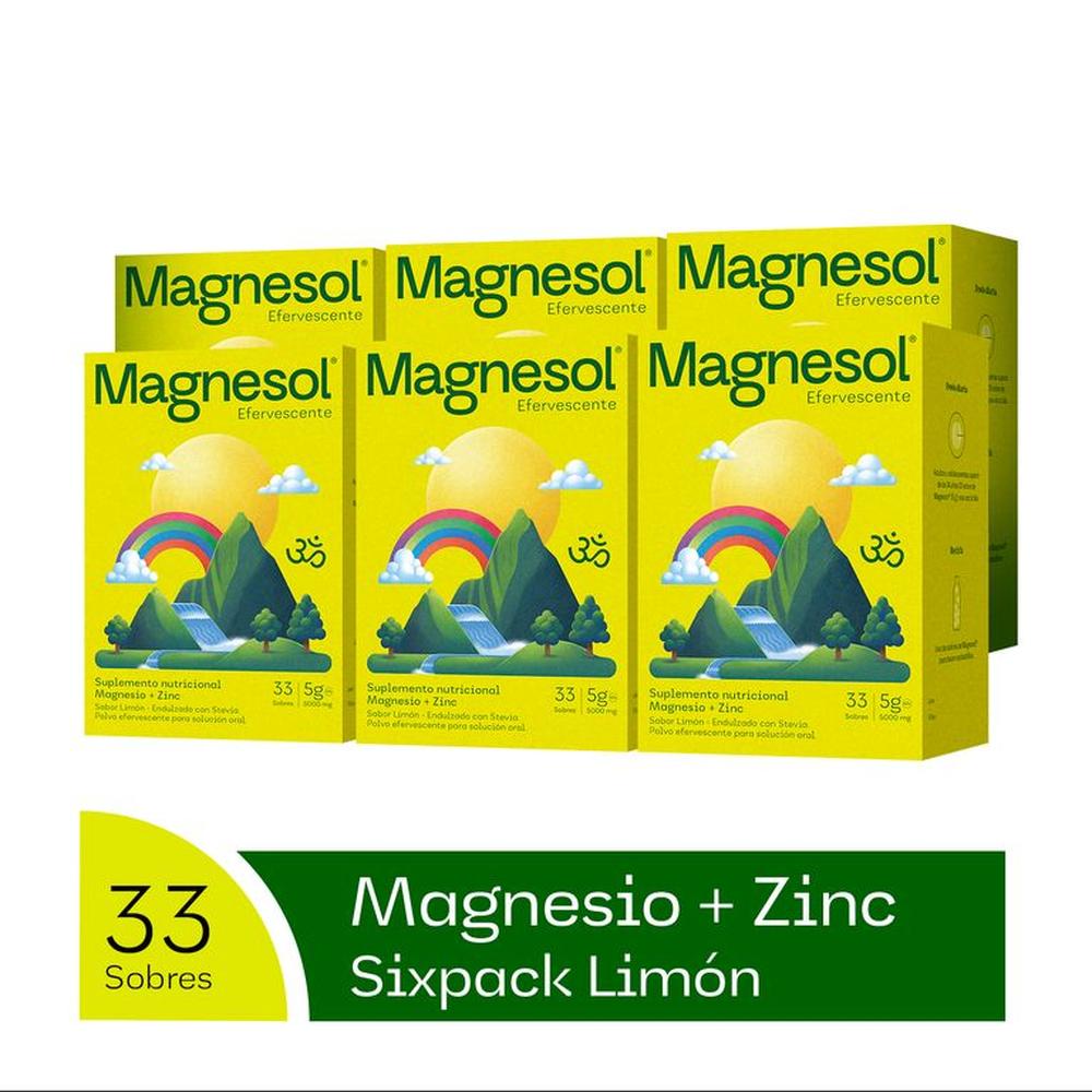 Pack 6 Cajas Magnesol Efervescente Limón - Magnesio + Zinc