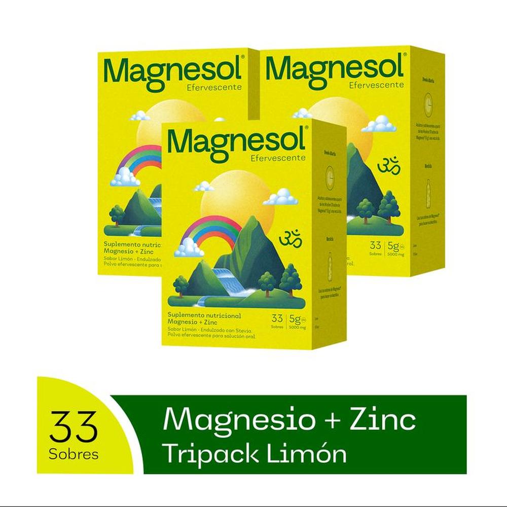Pack 3 Cajas Magnesol Efervescente Limón - Magnesio + Zinc