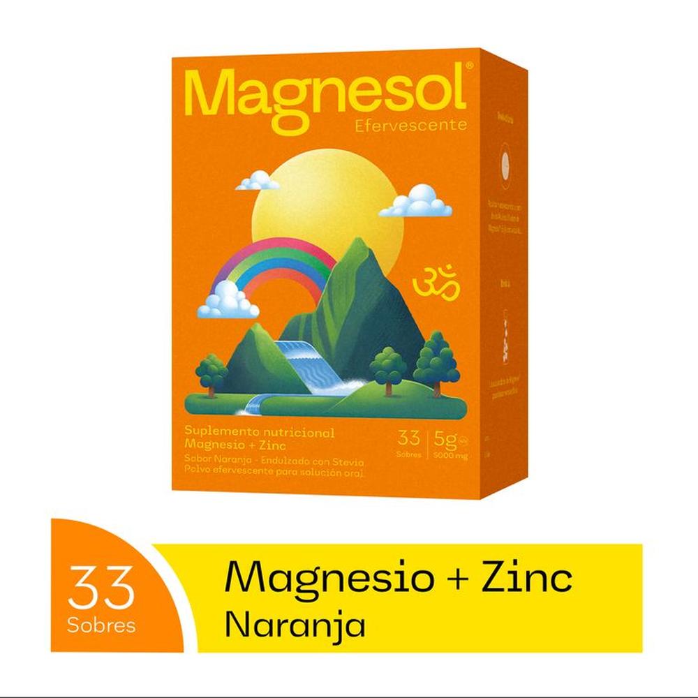 Magnesol Efervescente Naranja Caja 33 sobres - Magnesio + Zinc