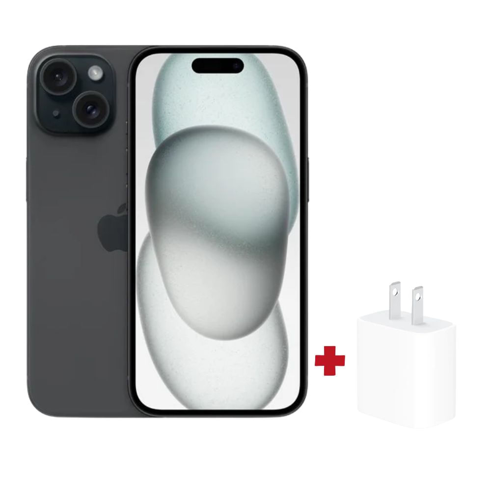 iPhone 15 128GB Negro(chip físico) + Adaptador 20w