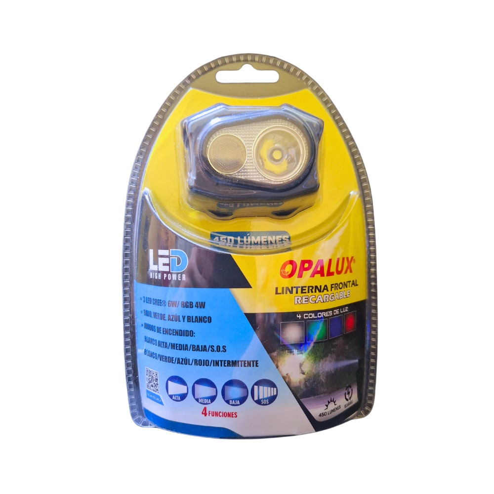 Linterna Frontal RGBW 6W Recargable OPALUX OP-LM1105