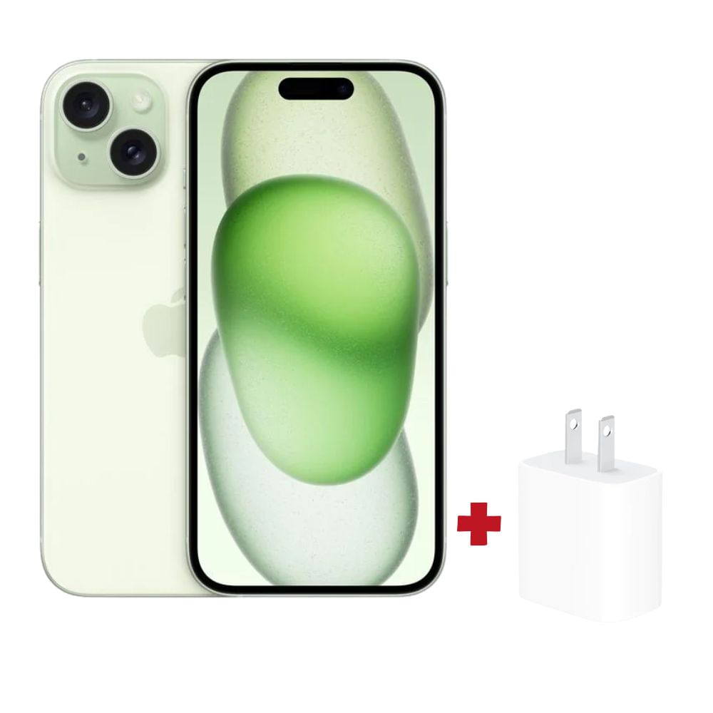 iPhone 15 128GB Verde (chip físico)+ Adaptador 20w