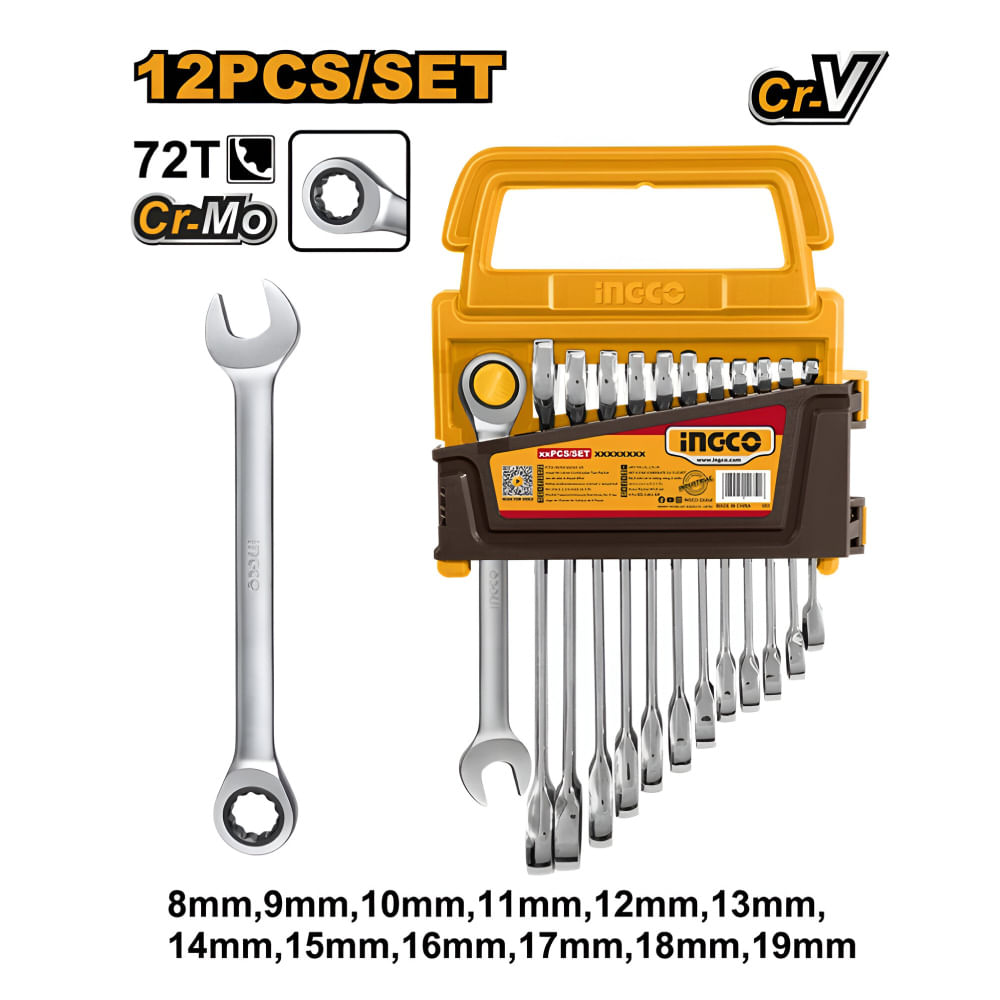 Set 12 Piezas LLave Mixta Ingco 8-19mm HKSPAR1122