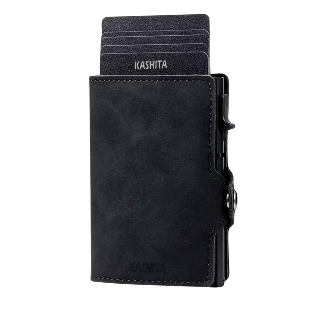 Billetera Tarjetero Color Negro De Aluminio Rfid Cuero Anti Clonación