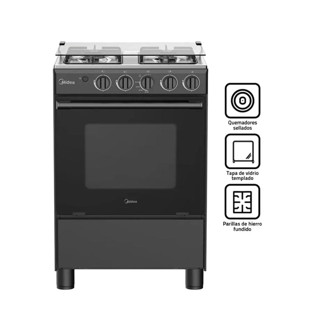 COCINA DE PIE MIDEA A GAS 4 HORNILLAS NEGRO MGS24FS2LFABBC-PE