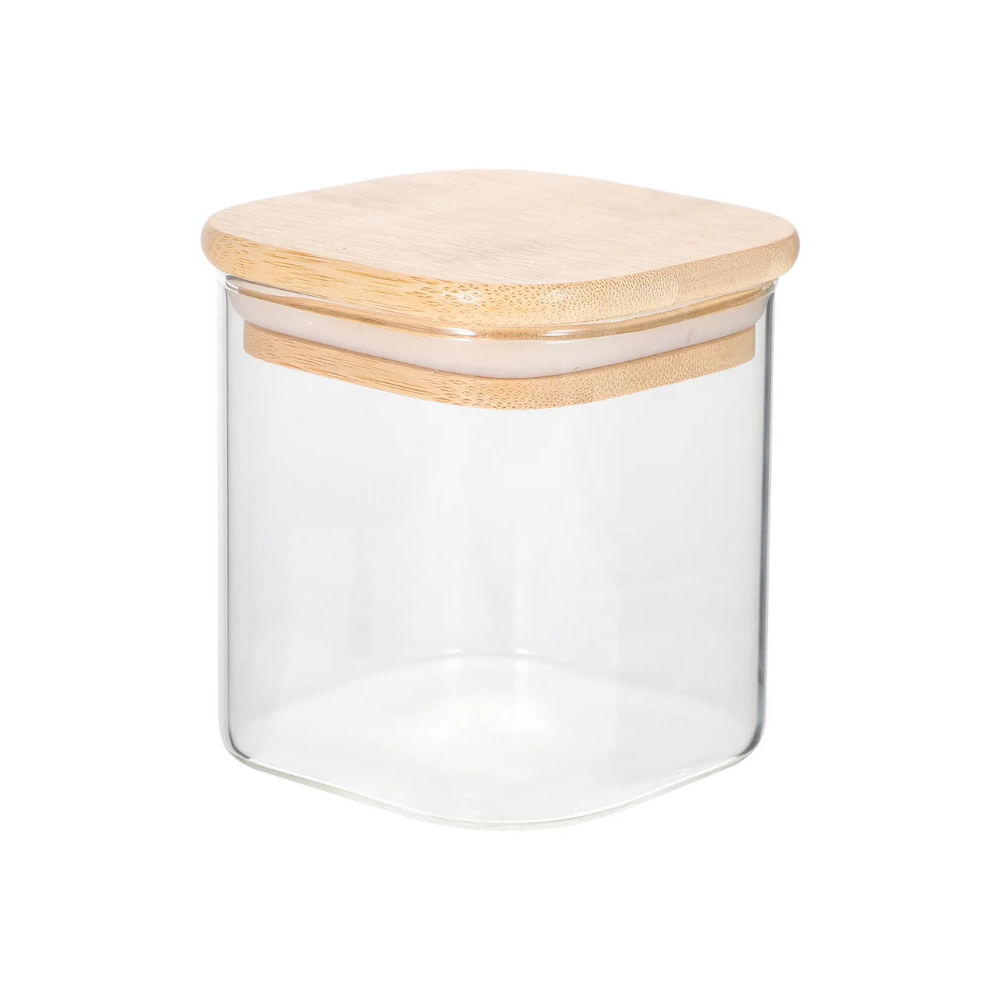 Frasco Cuadrado de Vidrio Borosilicato con Tapa de Bambú 600 ml
