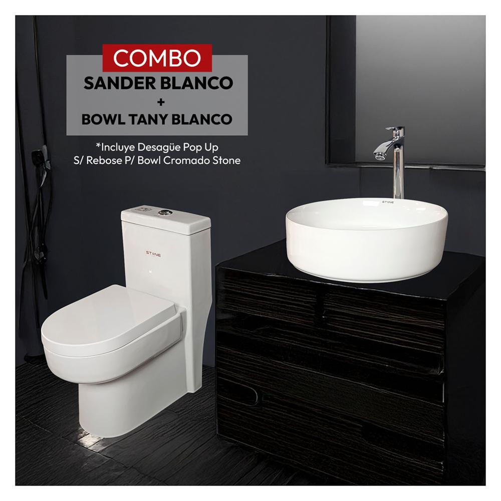Combo Sander Blanco + Bowl Tany Blanco + Desagüe Pop Up S/Rebose P/Bowl Cromado - Stone Combo Sander Blanco + Bowl Tany Blanco + Desagüe Pop Up S/Rebose P/Bowl Cromado - Stone