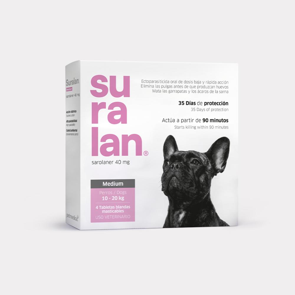 Antipulgas para perros Suralan Medium 10 a 20 Kg x 4 Tab