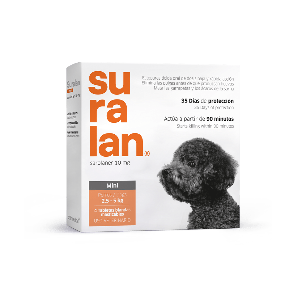 Antipulgas para perros Suralan Mini 2.5 a 5 Kg x 4 Tab
