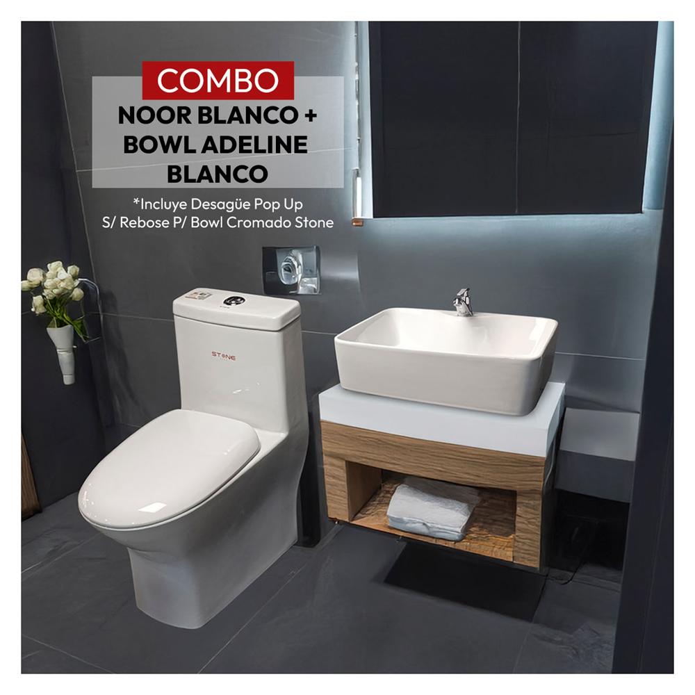 Combo Noor Blanco + Bowl Adeline Blanco + Desagüe Pop Up S/Rebose P/Bowl Cromado  -  Stone