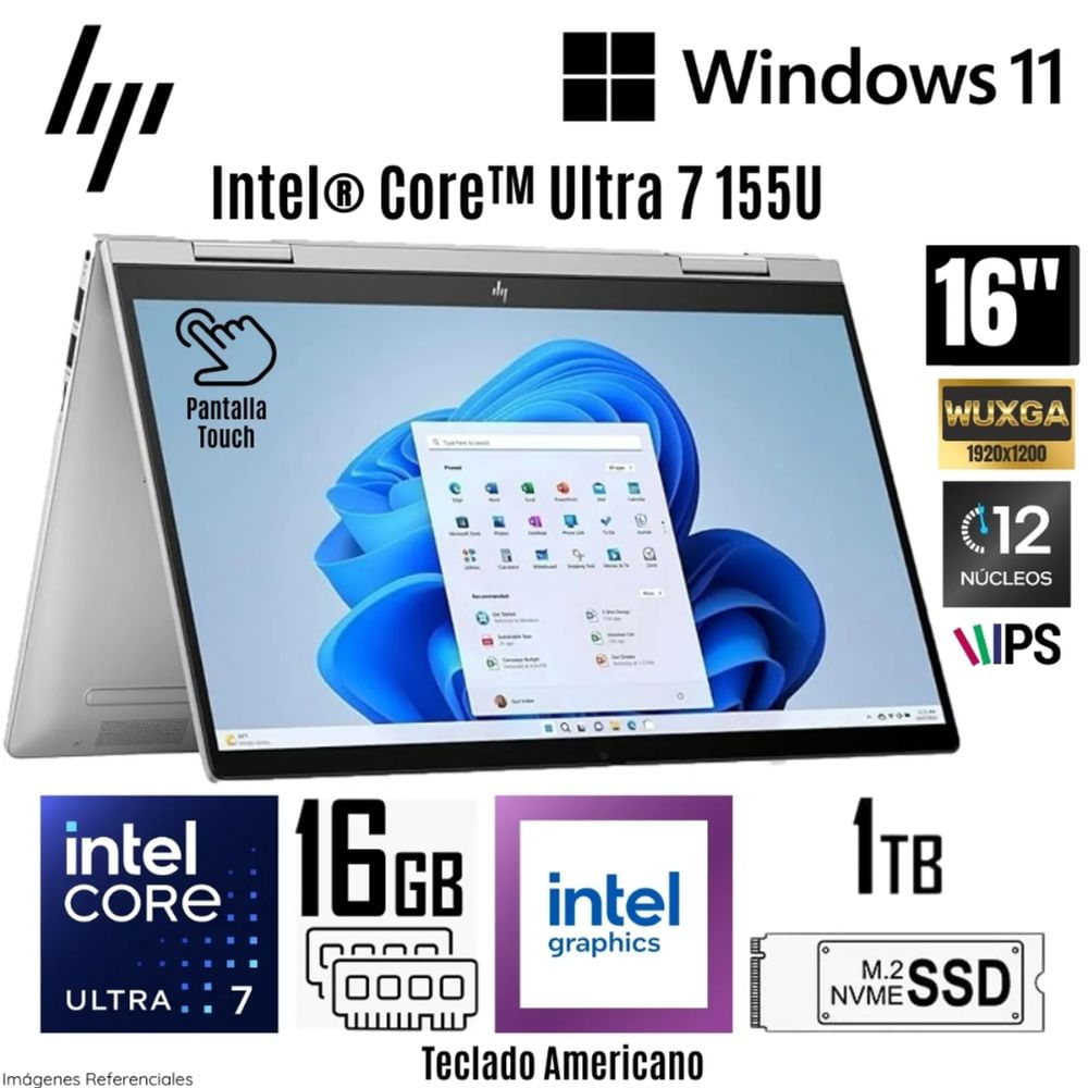 Laptop HP Envy x360 16-ac0023dx Intel Core Ultra 7 155U 16GB LPDRR5 RAM 1TB SSD 16"" WUXGA Windows 11