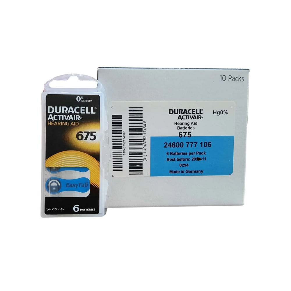 Caja de 60 Pilas Duracell 675 para Audifonos Medicados