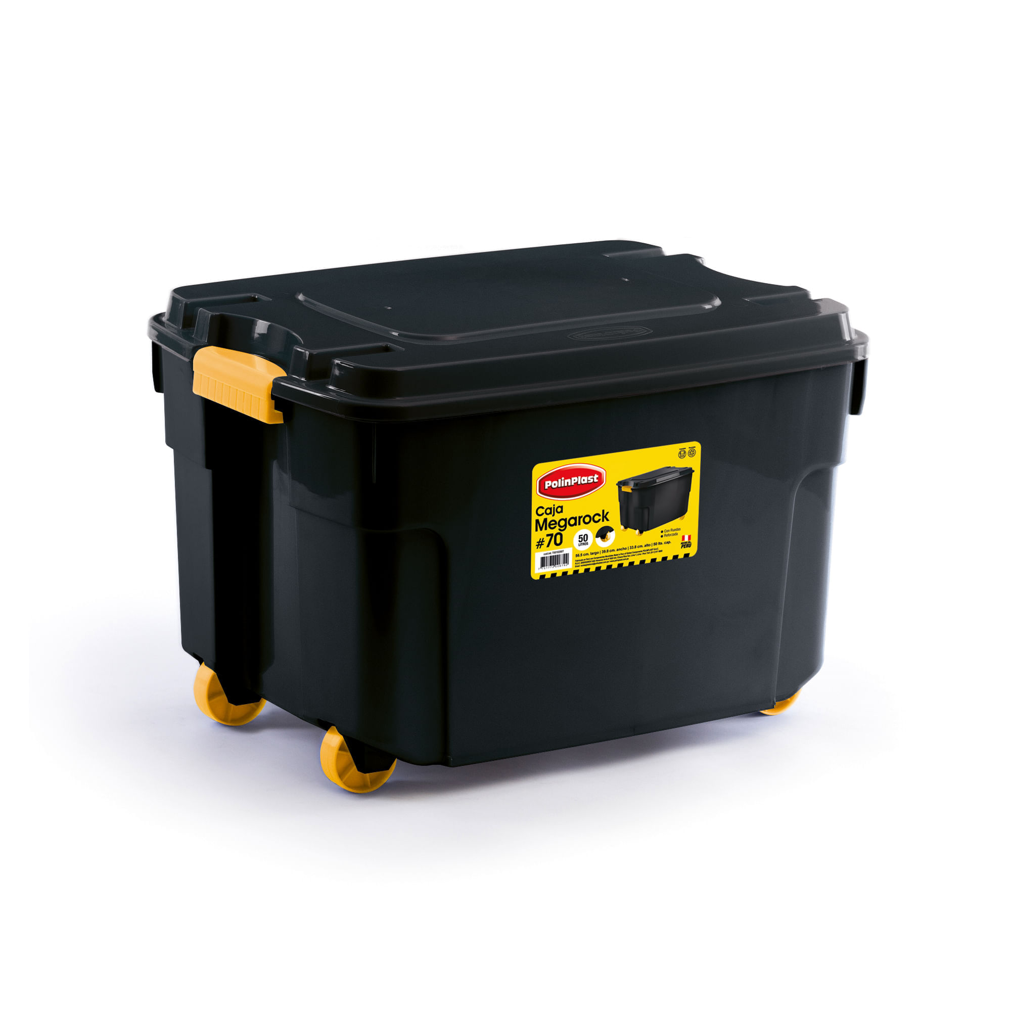 Caja Megarock #70 Negro con Ganchos y Ruedas Polinplast