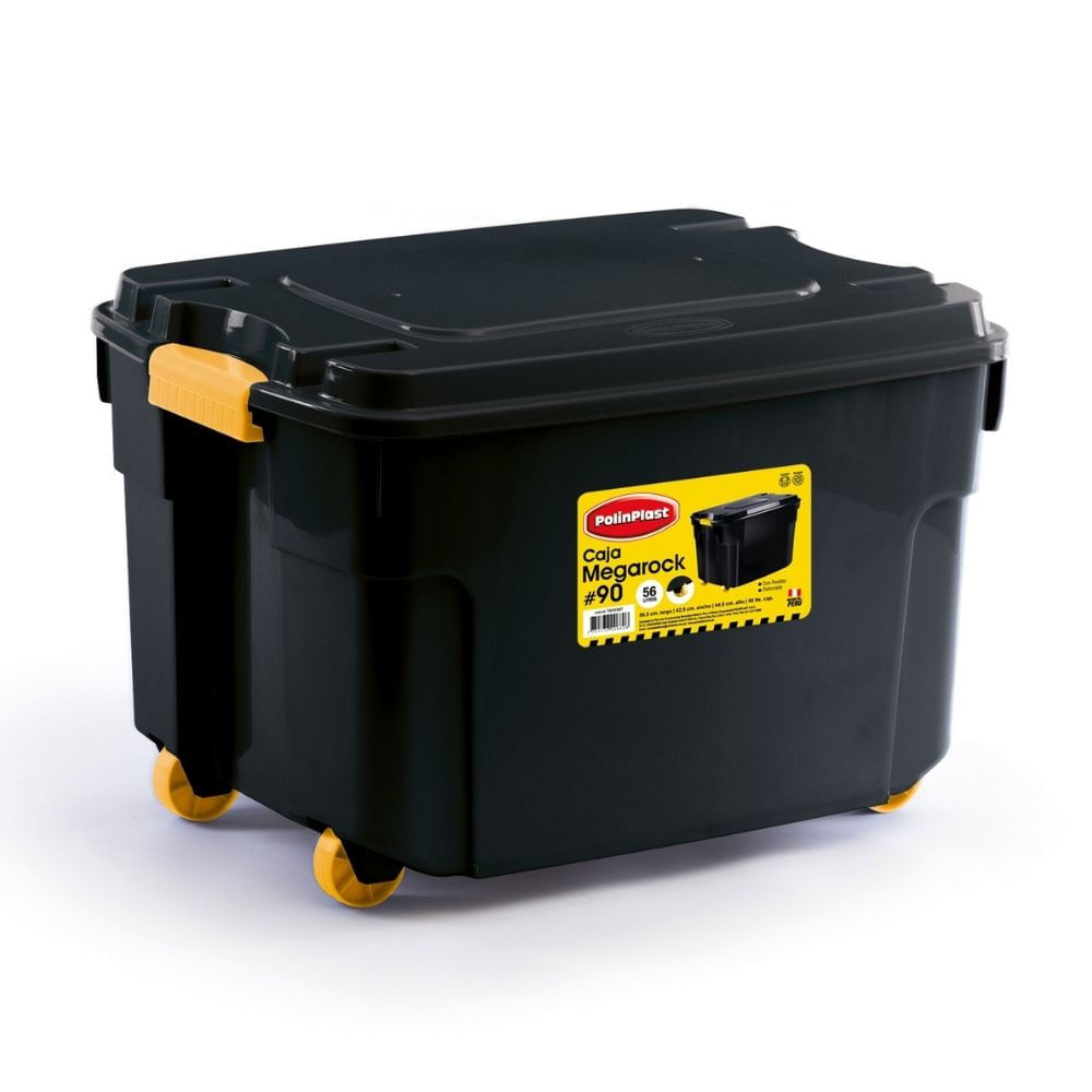 Caja Hermética Polinplast MEGACAJA ROCK #90 Negro con Ganchos y Ruedas