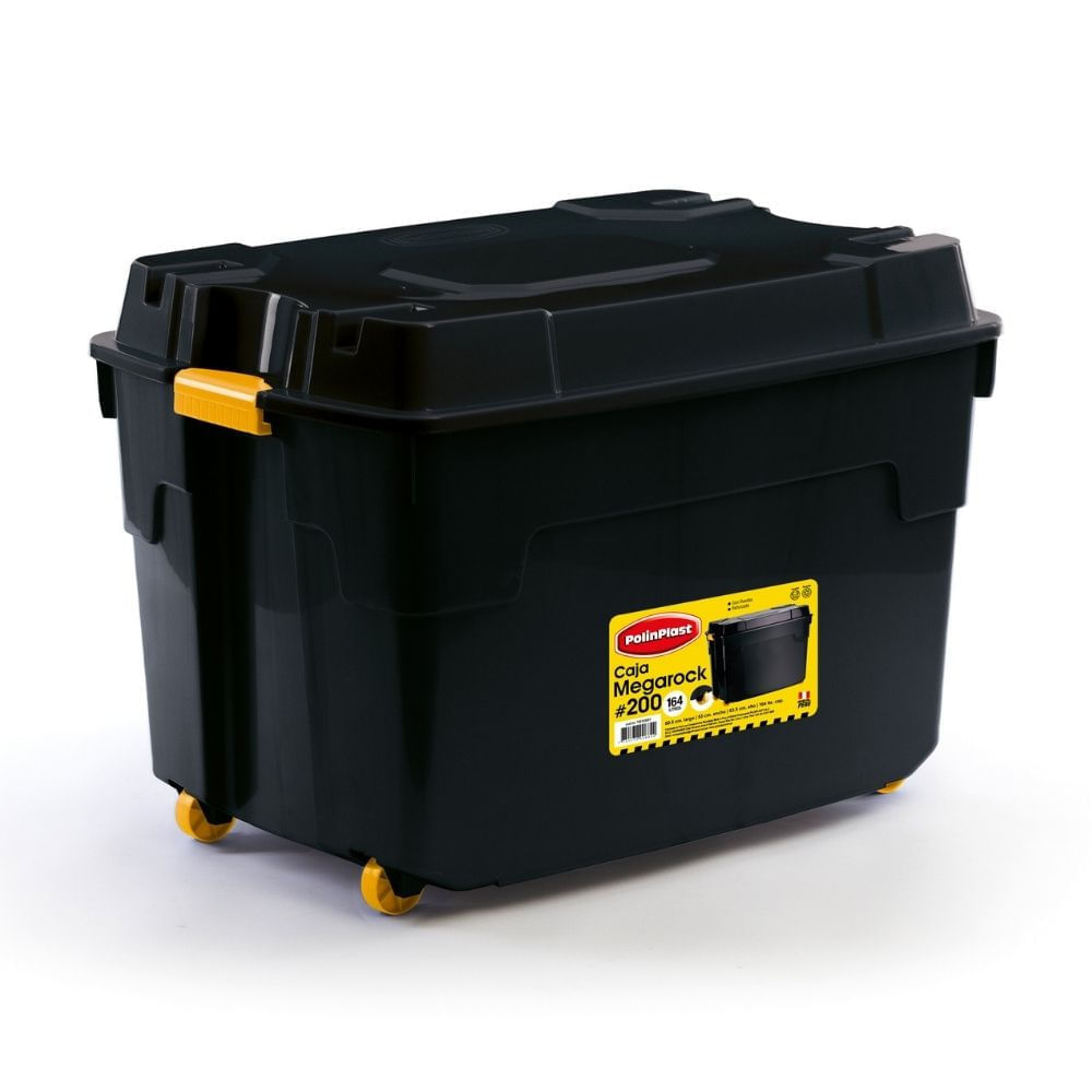 Caja Megarock #200 Negro con ganchos y ruedas Polinplast