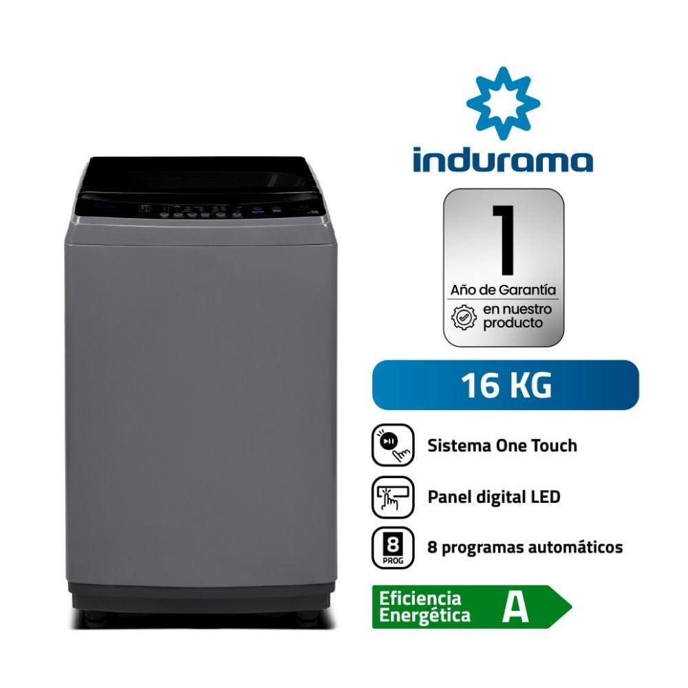 Lavadora Indurama LRI-16DGR One Touch 16kg Gris Oscuro