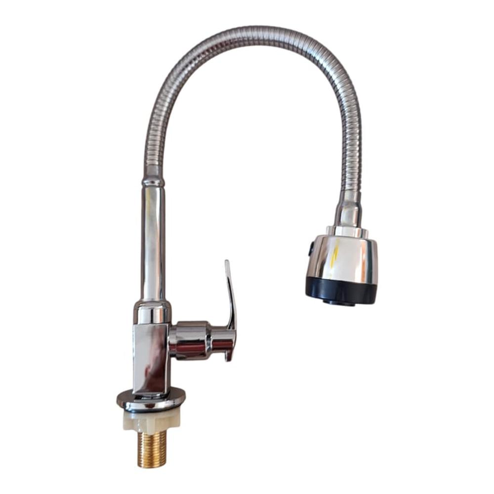 Grifo Monomando Cocina Flexible agua fría pico al mueble ACERO CROMADO