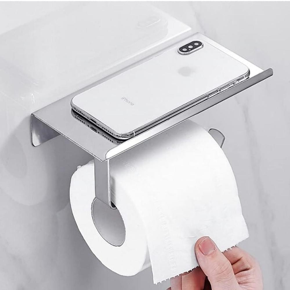 Porta Rollo de Papel Higiénico y Repisa de Acero Satinado Mate Porta Rollo de Papel Higiénico y Repisa de Acero Satinado Mate