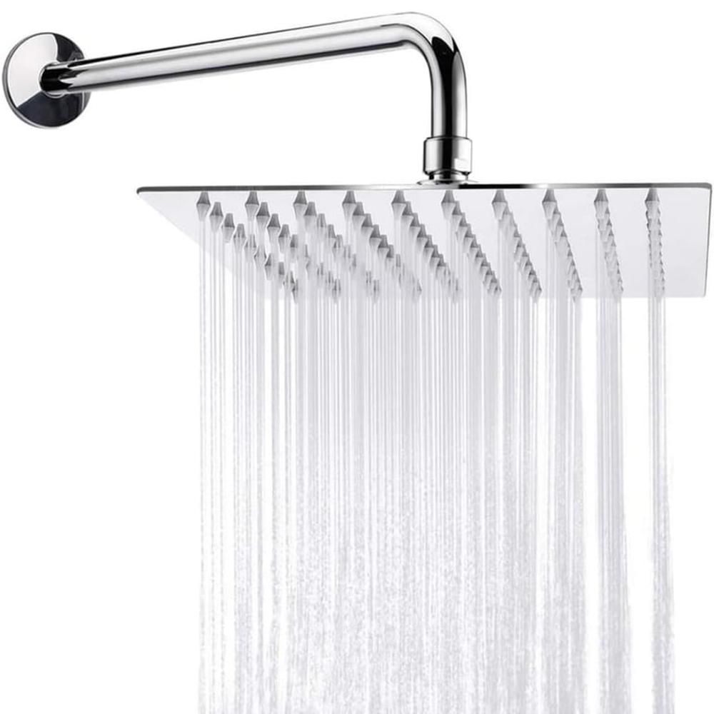 Cabezal Ducha Cuadrada Acero Cromado SS201 de 20cm con Brazo de 37cm