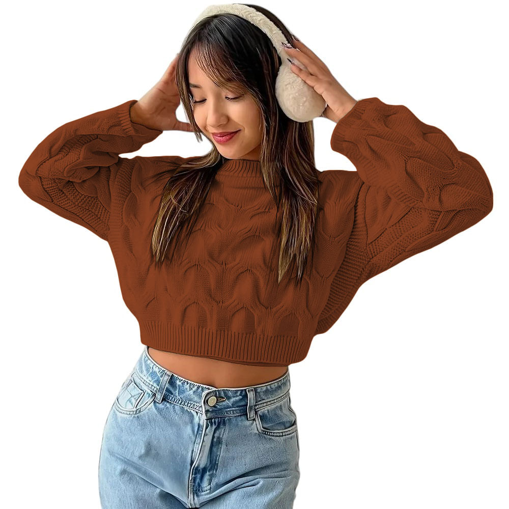 Chompa Mujer Hilo Clasico 359G-23 Color Caramelo Talla S Chompa Mujer Hilo Clasico 359G-23 Color Caramelo Talla S