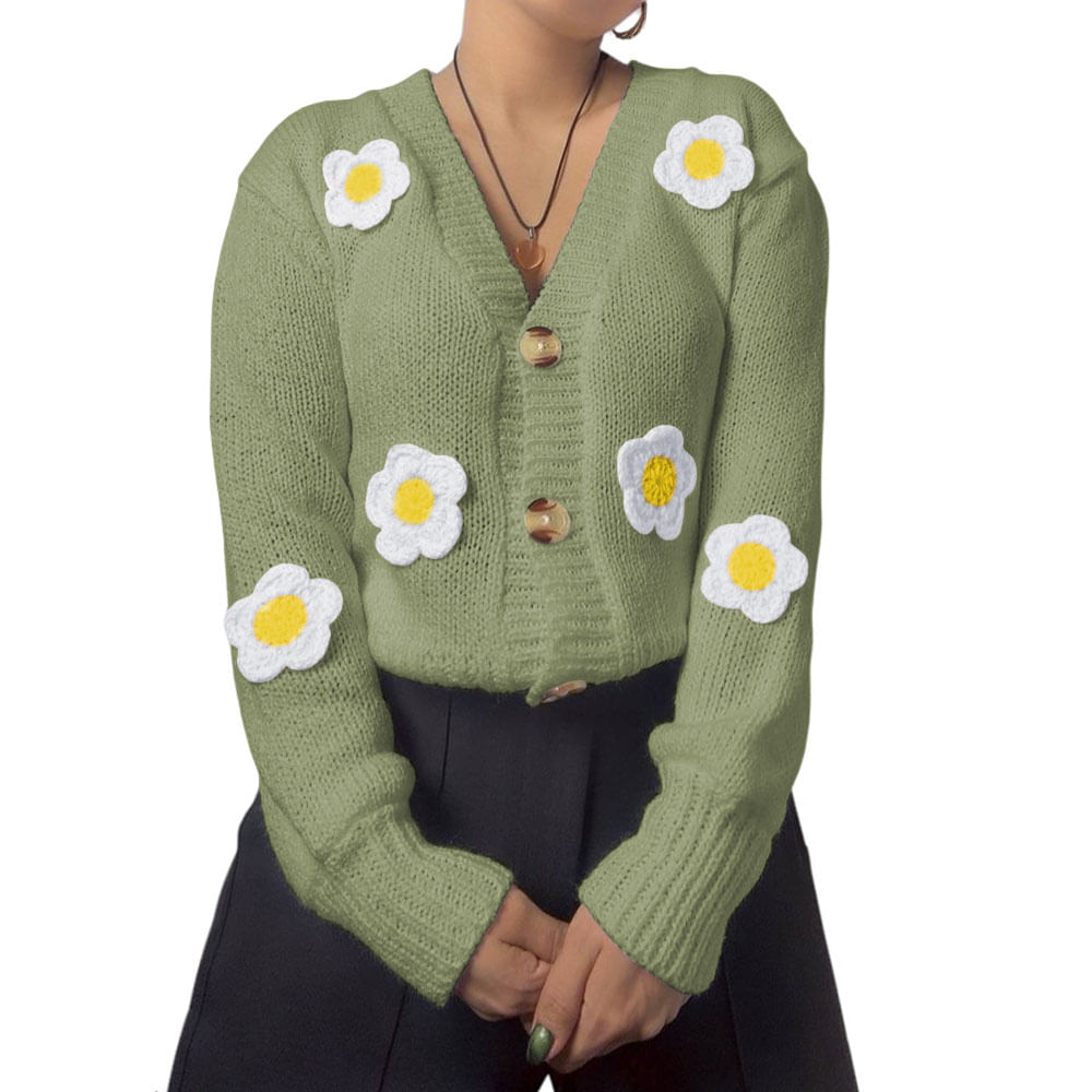 Chompa Mujer Hilo Alpino Flores 359G-30 Color Verde Talla M Chompa Mujer Hilo Alpino Flores 359G-30 Color Verde Talla M