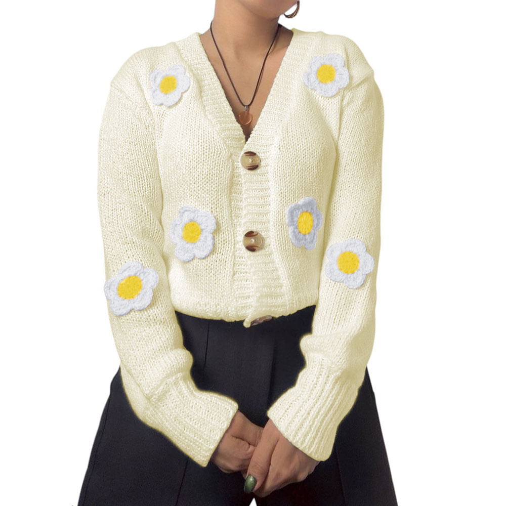 Chompa Mujer Hilo Alpino Flores 359G-30 Color Amarillo Talla M Chompa Mujer Hilo Alpino Flores 359G-30 Color Amarillo Talla M