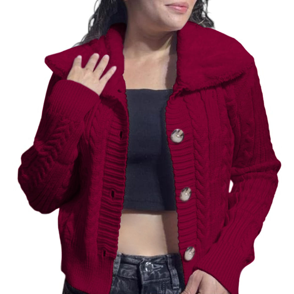 Chompa Mujer Hilo Camisero De Peluche 359G-25 Color Vino Talla M Chompa Mujer Hilo Camisero De Peluche 359G-25 Color Vino Talla M