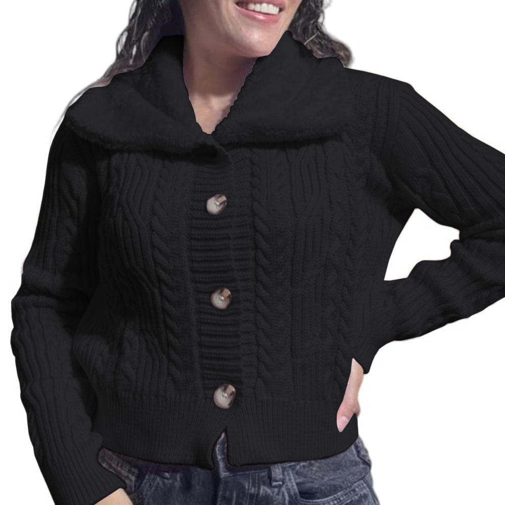 Chompa Mujer Hilo Camisero De Peluche 359G-25 Color Negro Talla S Chompa Mujer Hilo Camisero De Peluche 359G-25 Color Negro Talla S