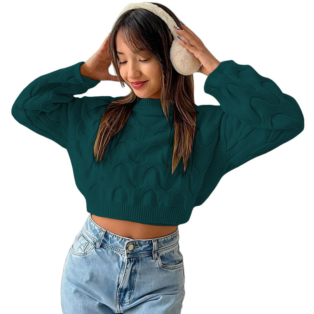 Chompa Mujer Hilo Clasico 359G-23 Color Verde Talla M Chompa Mujer Hilo Clasico 359G-23 Color Verde Talla M