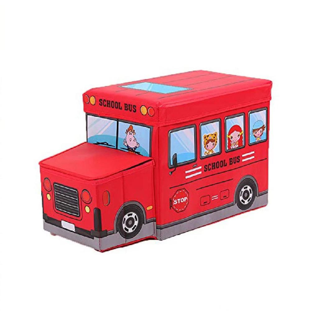 Caja Organizadora Juguetes Ropa Puff Bus Niños Niñas Multiuso Rojo