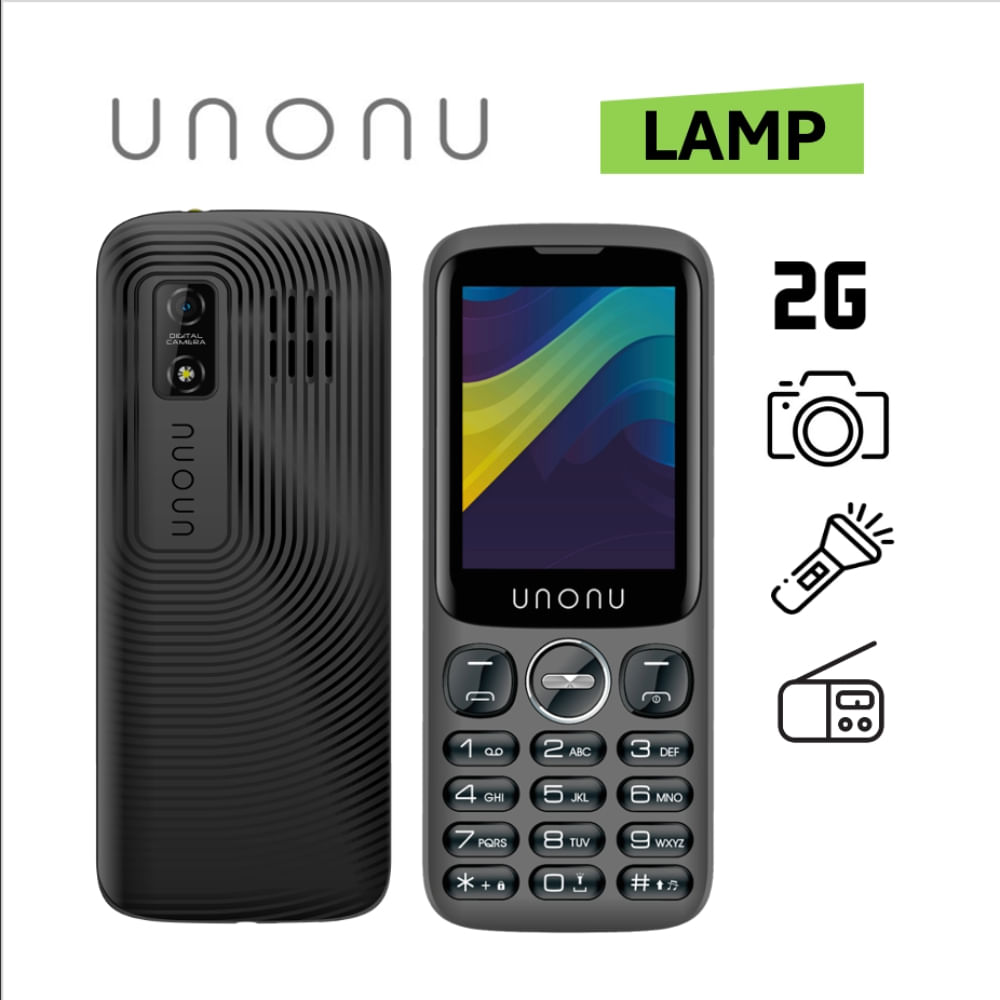 Celular Basico UNONU LAMP 2G, Bateria 1400 mAh, Radio FM Inalambrico