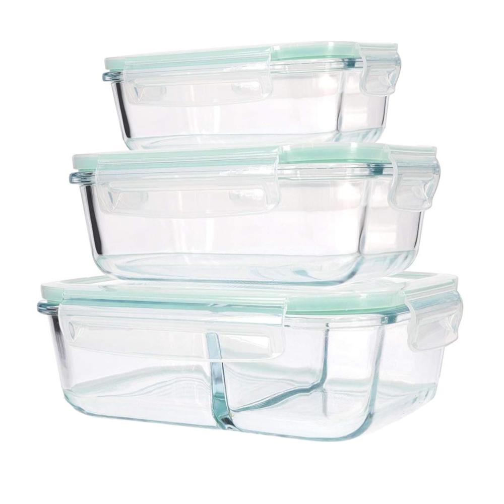 Taper de Vidrio Hermético Rectangular y dividido, Set de 3 Unidades