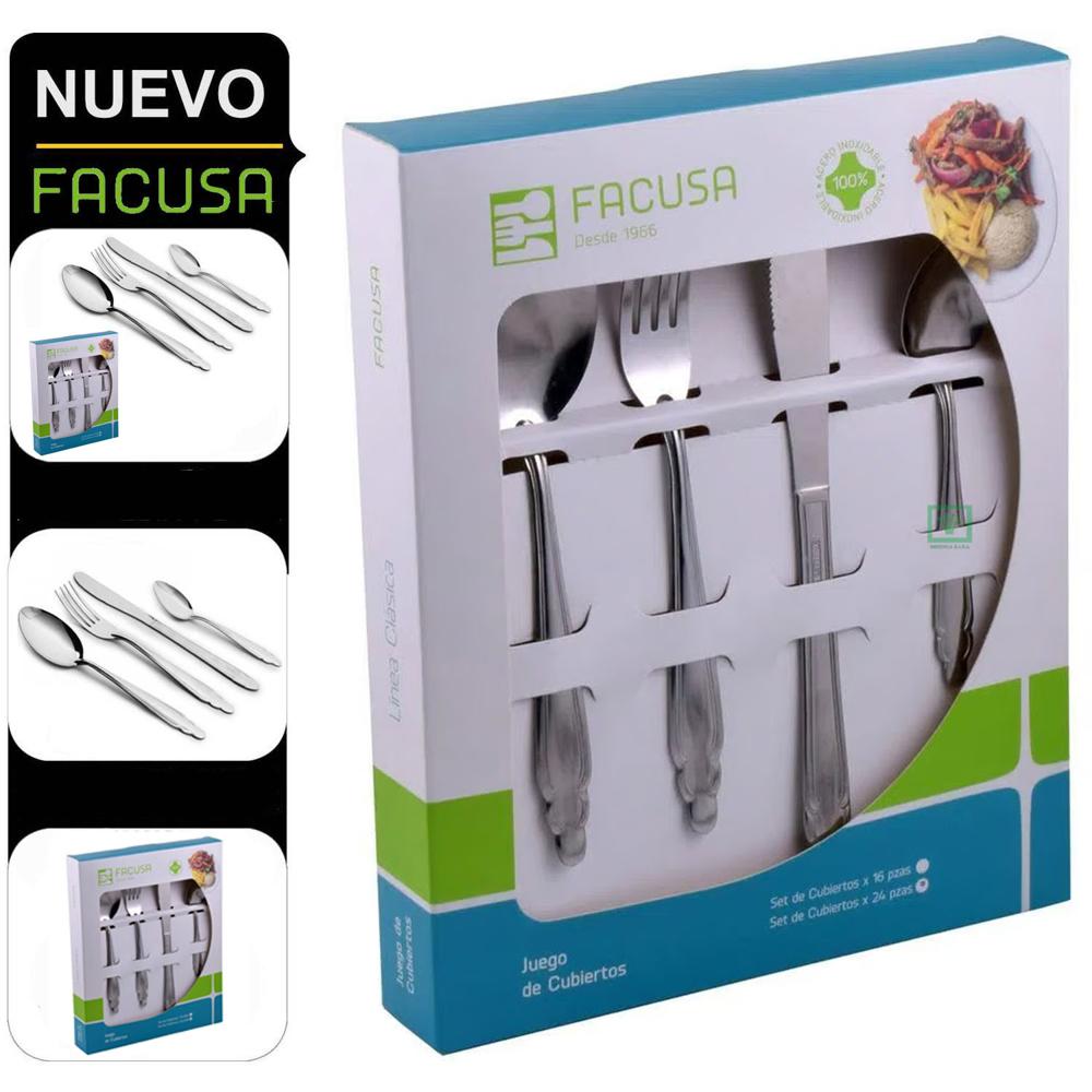 Set De Cubiertos Facusa Acero Inox x24 pzas