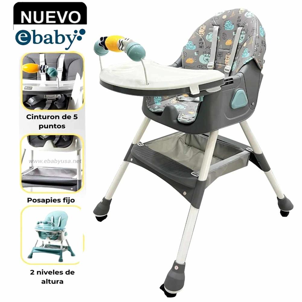Silla de Comer Plegable Con Ruedas Doble bandeja LULU Gris Silla de Comer Plegable Con Ruedas Doble bandeja LULU Gris