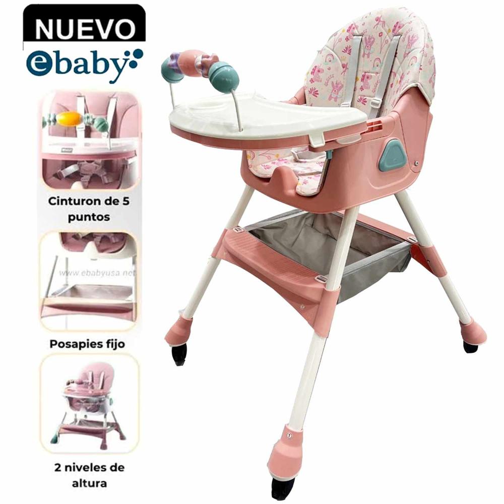 Silla de Comer Plegable Con Ruedas Doble bandeja LULU Rosado Silla de Comer Plegable Con Ruedas Doble bandeja LULU Rosado