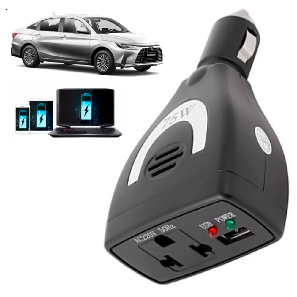 Inversor de Corriente para Auto de 12v A 220v Usb 75W