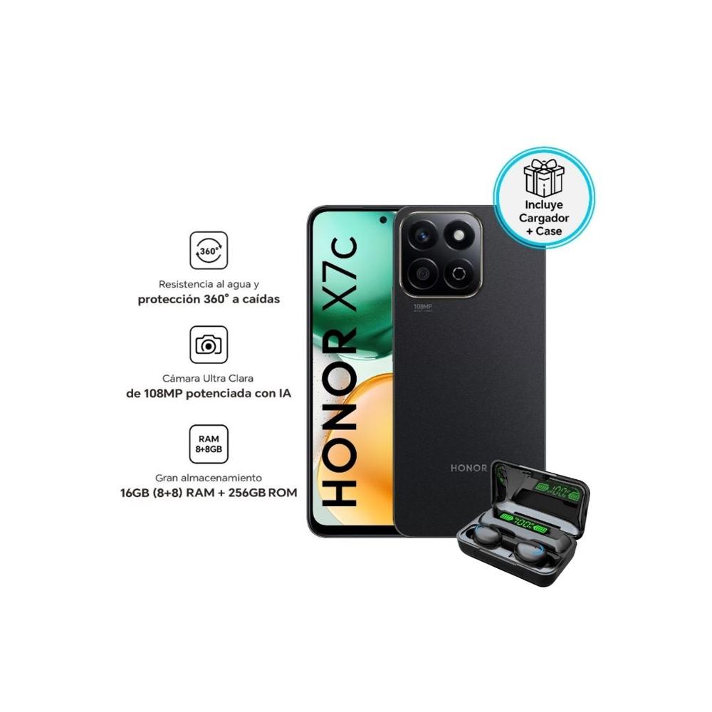 Celular Honor X7C 8+8Ram-256Gb Color Negro+ Audifonos de Regalo