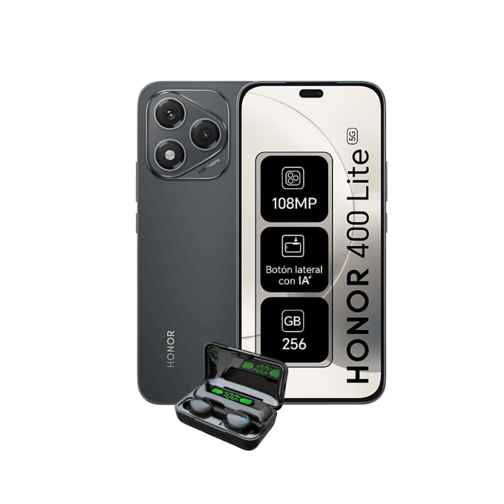 Celular Honor 400 Lite 8+8Ram-256Gb Color Negro+Audifonos de Regalo
