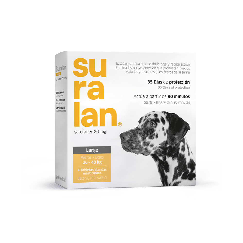 Antipulgas para perros Suralan Large 20 a 40 Kg x 4 Tab