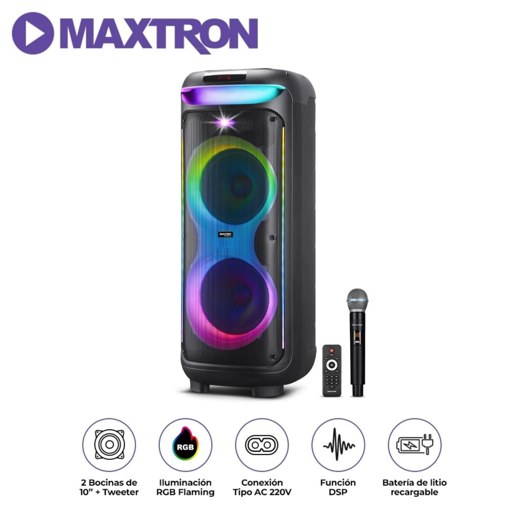 Torre de Sonido Maxtron Bravatto MX 805 USB BT TWS LED RGB Micrófono Torre de Sonido Maxtron Bravatto MX 805 USB BT TWS LED RGB Micrófono